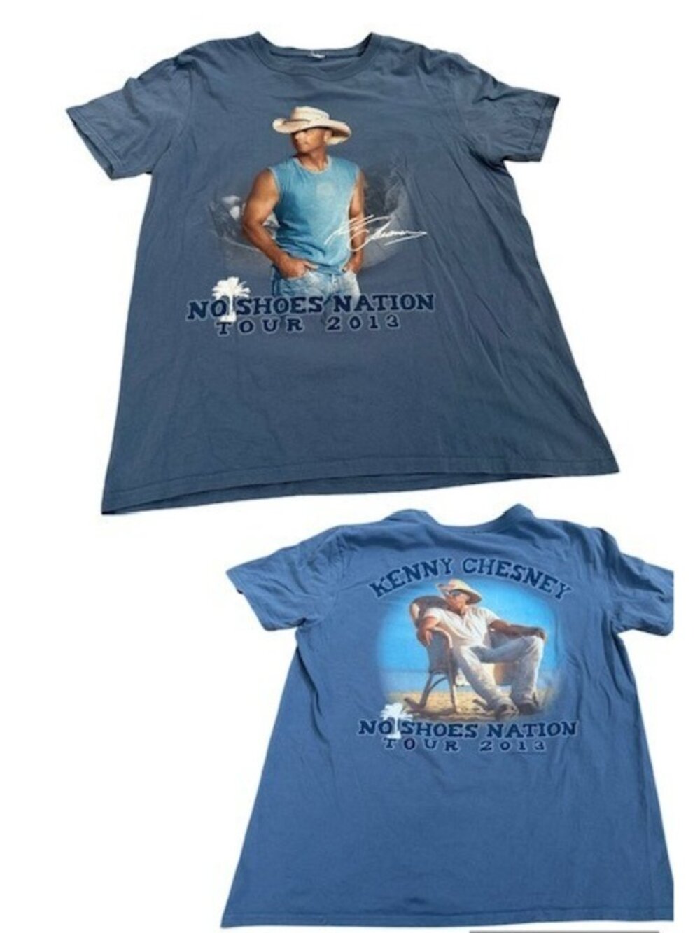 Kenny Chesney 2013 Tour Shirt Mens Large Blue No Shoes Nation Graphic 2 Sided